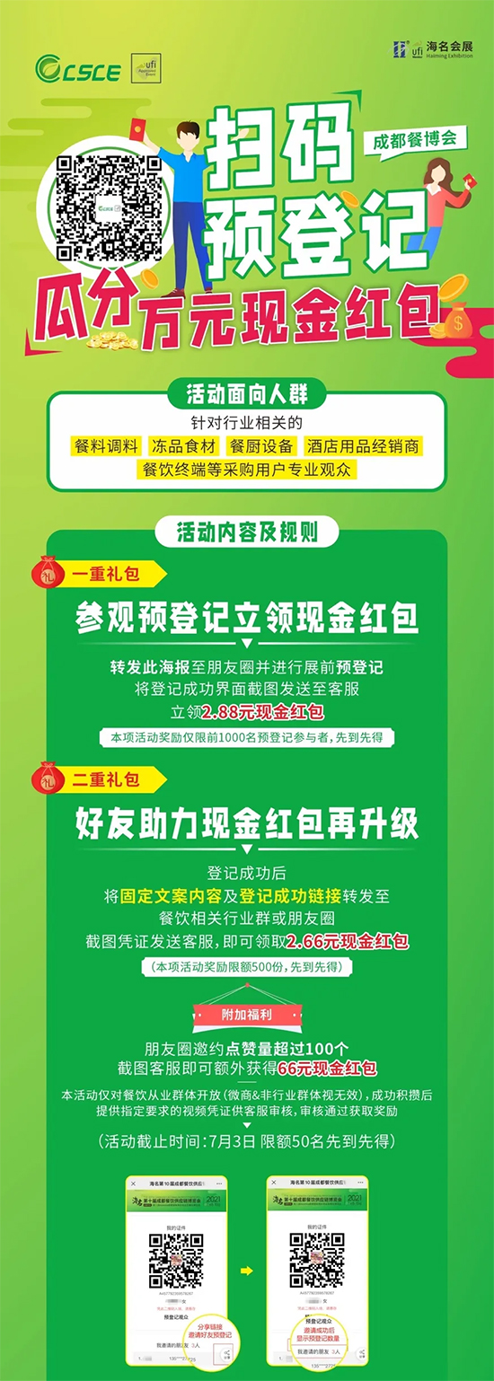 熱辣7月成都餐博會,預登記觀展領取萬元紅包大禮包!